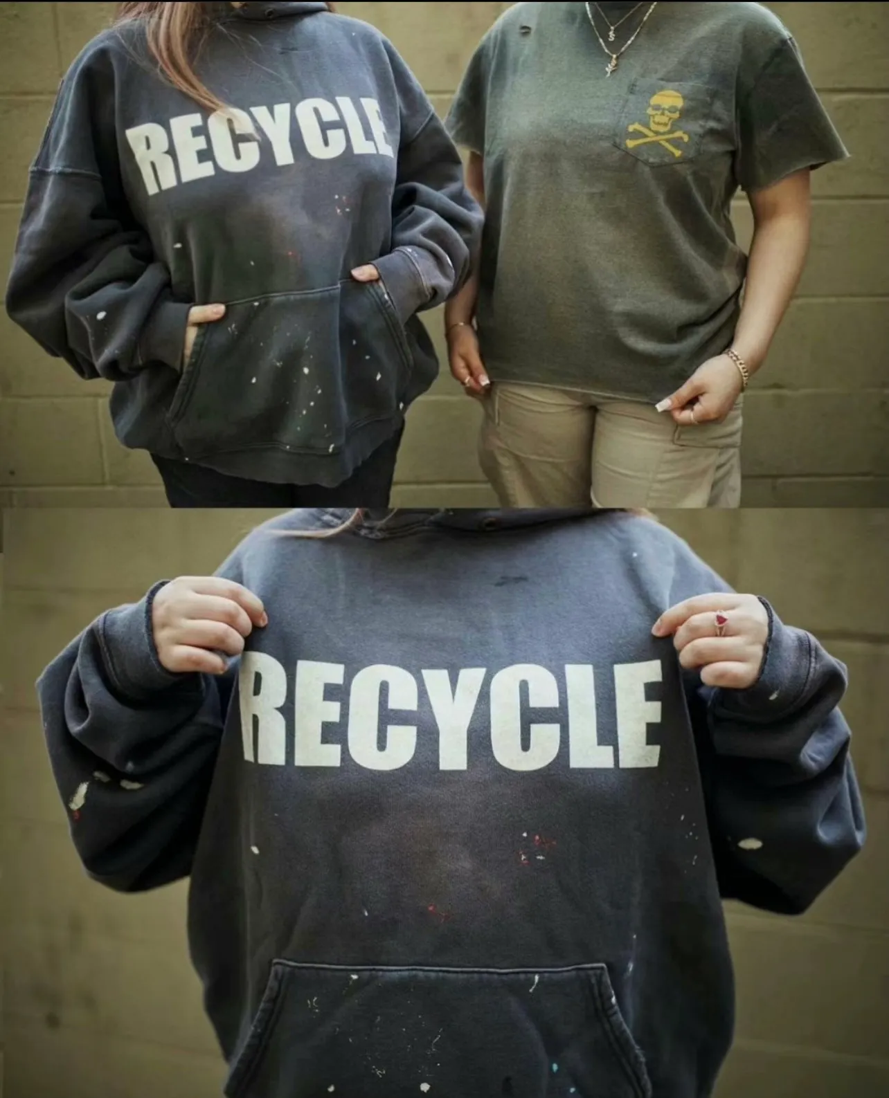 Kanye's same style GALLERY DEPT. 90'S RECYCLE HOODIE WASHED BLACK Recycled old environmentally friendly slogan 90'S washed hoodie, washed black S-XL, garments rewashed and dyed